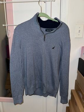 Nautica Men’s Light Gray Zip-Up Mock Neck Sweater